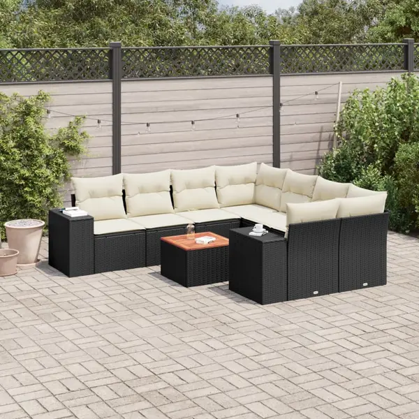 Gossi set mobilier de gradina cu perne, 9 piese, negru, poliratan
