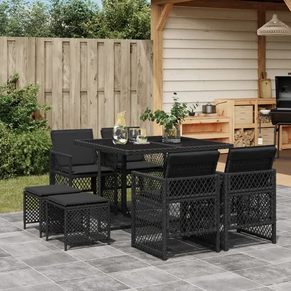 Gossi set mobilier de gradina cu perne, 9 piese, negru, poliratan