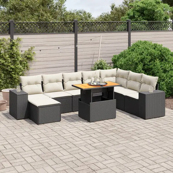 Gossi set mobilier de gradina cu perne, 9 piese, negru, poliratan