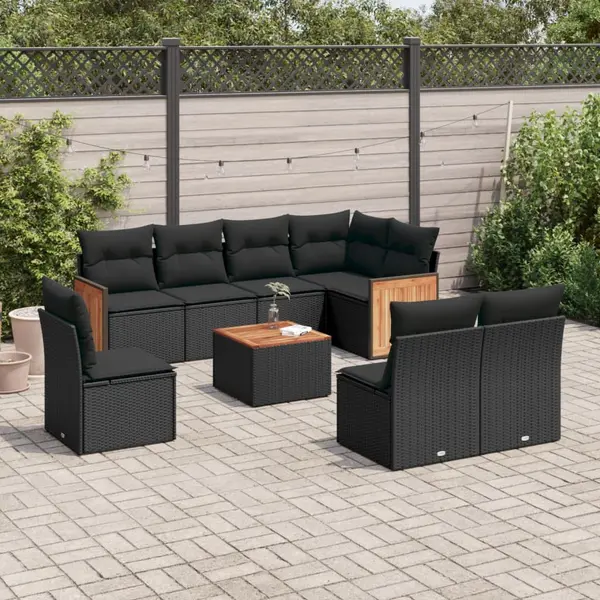 Gossi set mobilier de gradina cu perne, 9 piese, negru, poliratan