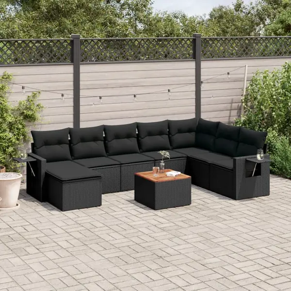 Gossi set mobilier de gradina cu perne, 9 piese, negru, poliratan