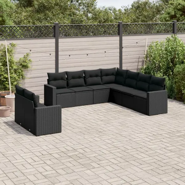 Gossi set mobilier de gradina cu perne, 9 piese, negru, poliratan
