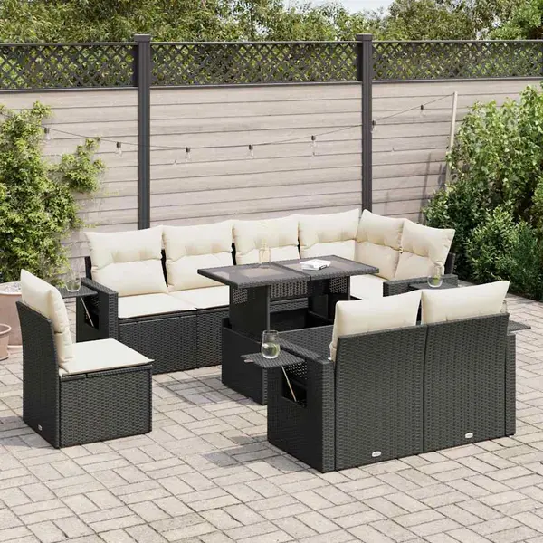 Gossi set mobilier de gradina cu perne, 9 piese, negru, poliratan