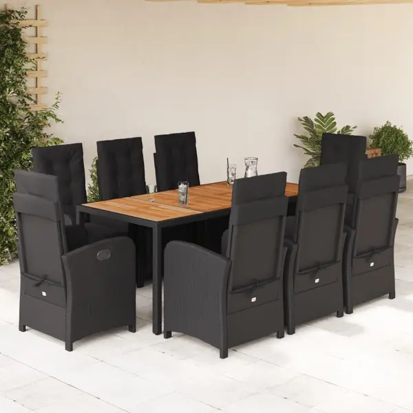 Gossi set mobilier de gradina cu perne, 9 piese, negru, poliratan