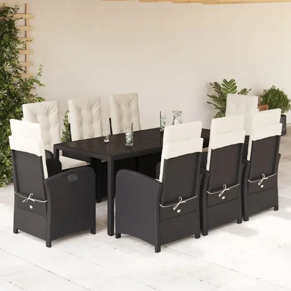 Gossi set mobilier de gradina cu perne, 9 piese, negru, poliratan