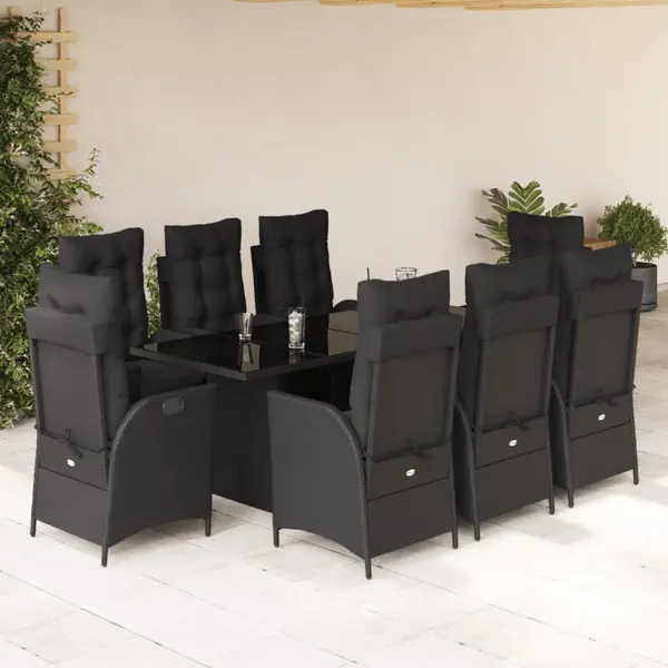Gossi set mobilier de gradina cu perne, 9 piese, negru, poliratan