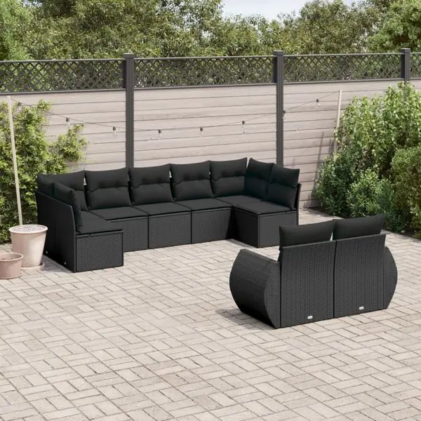 Gossi set mobilier de gradina cu perne, 9 piese, negru, poliratan