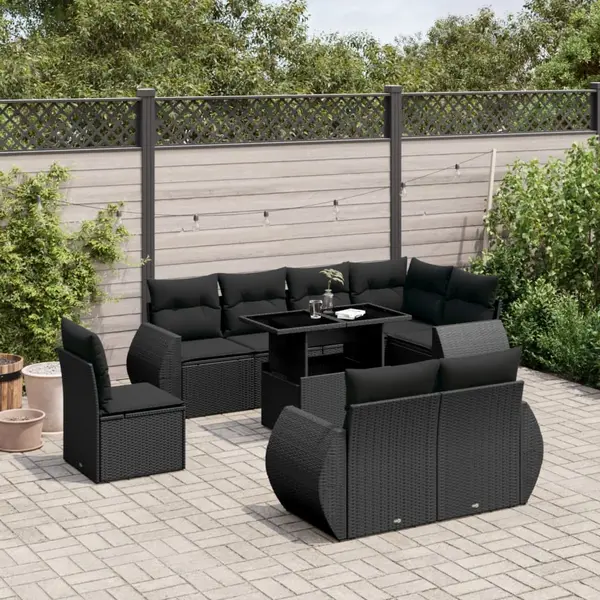 Gossi set mobilier de gradina cu perne, 9 piese, negru, poliratan