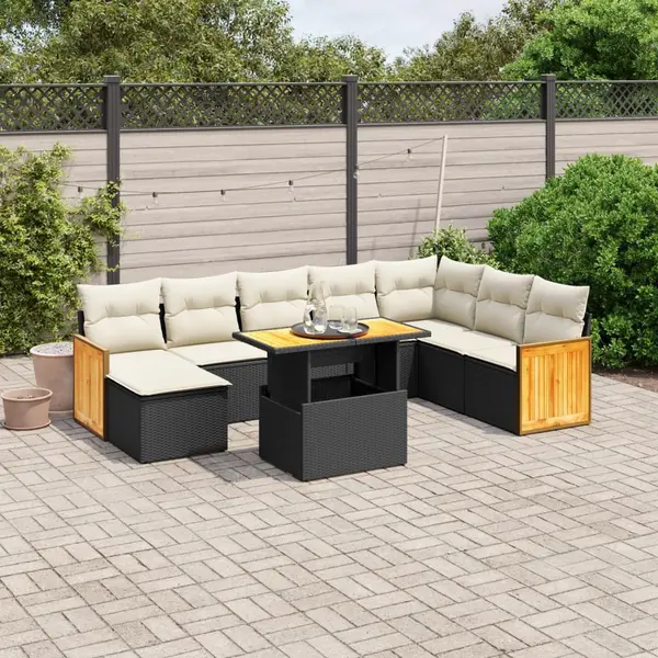 Gossi set mobilier de gradina cu perne, 9 piese, negru, poliratan