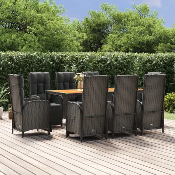 Gossi set mobilier de gradina cu perne, 9 piese, negru, poliratan