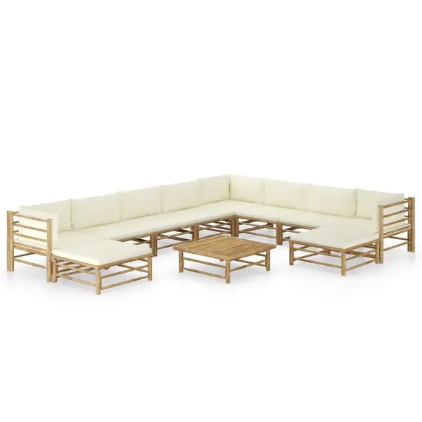 Gossi set mobilier de gradina, cu perne alb crem, 11 piese, bambus