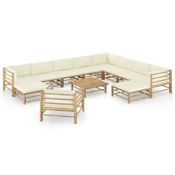 Gossi set mobilier de gradina cu perne alb crem, 12 piese, bambus
