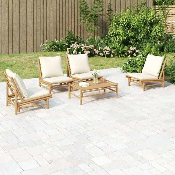 Gossi set mobilier de gradina cu perne alb crem, 2 piese, bambus