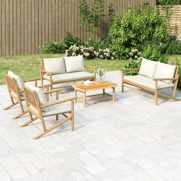 Gossi set mobilier de gradina cu perne alb crem, 2 piese, bambus