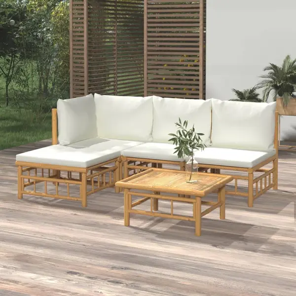 Gossi set mobilier de gradina cu perne alb crem, 2 piese, bambus