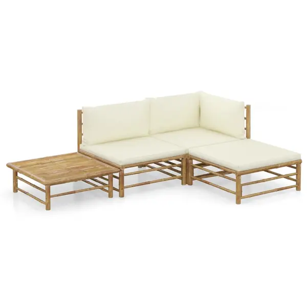 Gossi set mobilier de gradina, cu perne alb crem, 4 piese, bambus