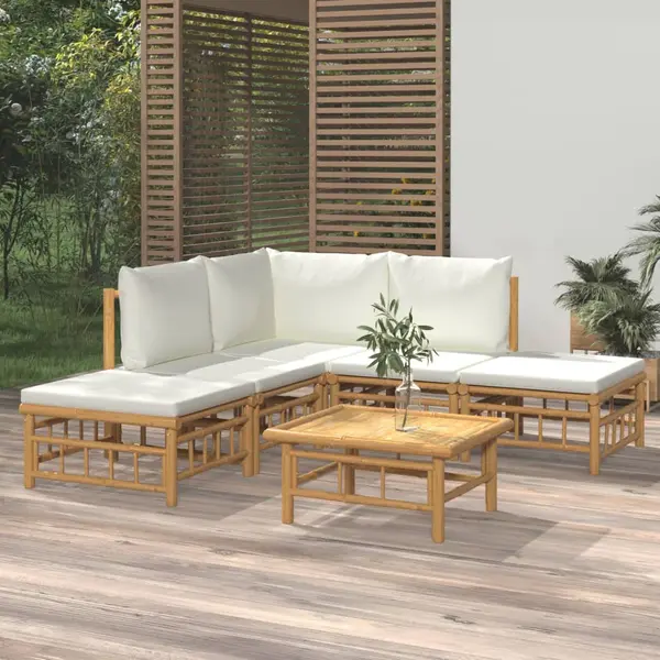 Gossi set mobilier de gradina cu perne alb crem, 6 piese, bambus