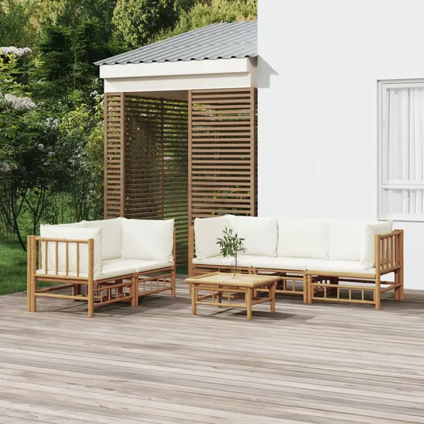Gossi set mobilier de gradina cu perne alb crem, 6 piese, bambus