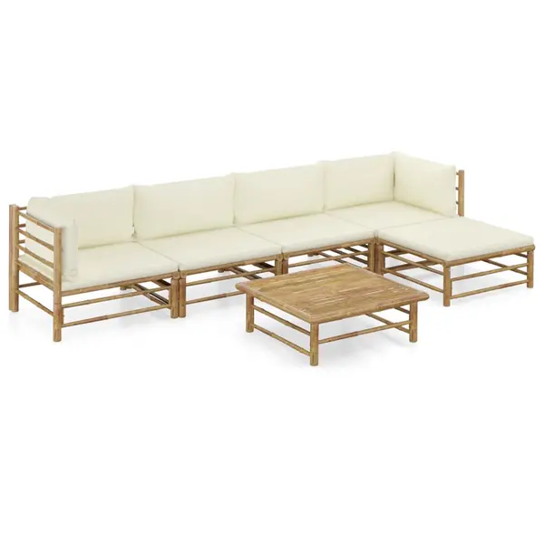 Gossi set mobilier de gradina cu perne alb crem, 6 piese, bambus