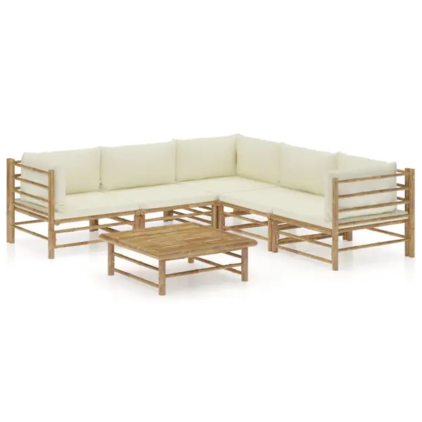 Gossi set mobilier de gradina cu perne alb crem, 6 piese, bambus