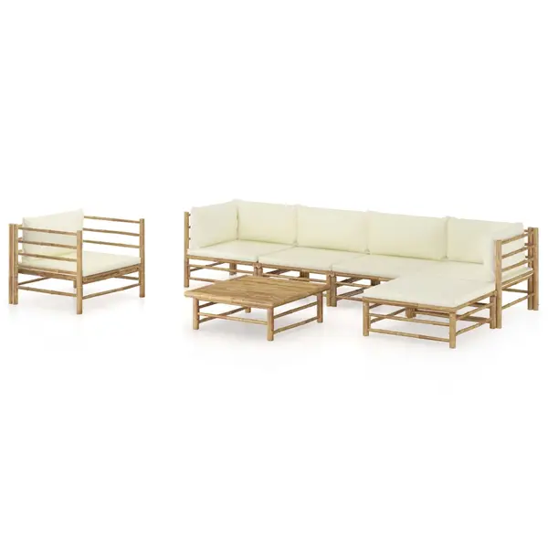Gossi set mobilier de gradina cu perne alb crem, 7 piese, bambus