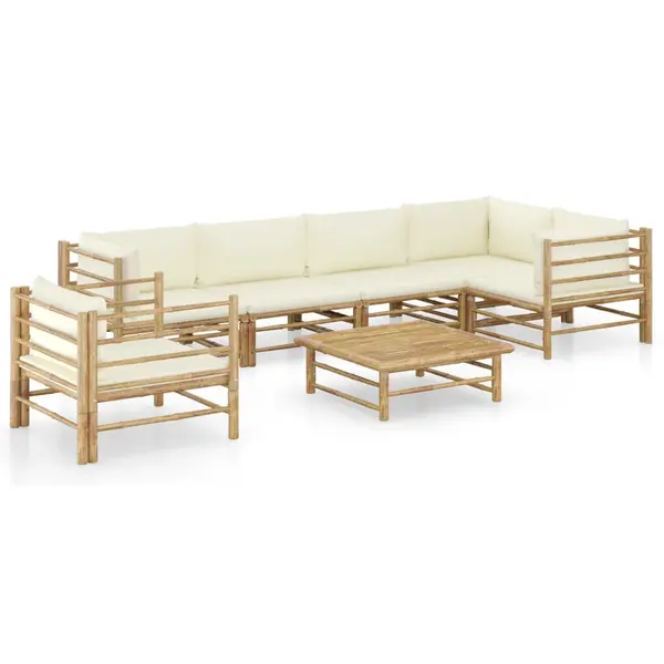Gossi set mobilier de gradina cu perne alb crem, 7 piese, bambus