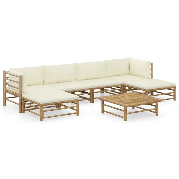 Gossi set mobilier de gradina cu perne alb crem, 7 piese, bambus