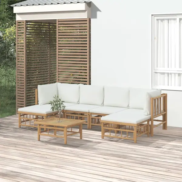 Gossi set mobilier de gradina cu perne alb crem, 7 piese, bambus