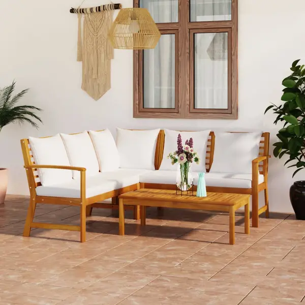 Gossi set mobilier de gradina cu perne crem, 4 piese, lemn de acacia
