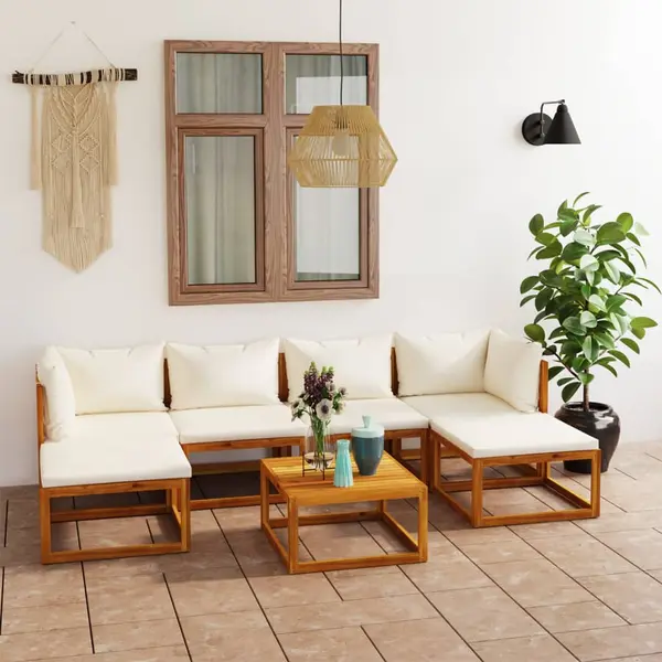 Gossi set mobilier de gradina cu perne crem, 7 piese, lemn de acacia