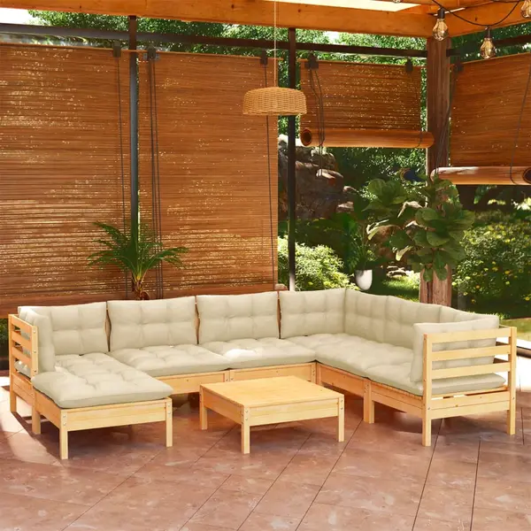 Gossi set mobilier de gradina cu perne crem, 8 piese, lemn masiv pin