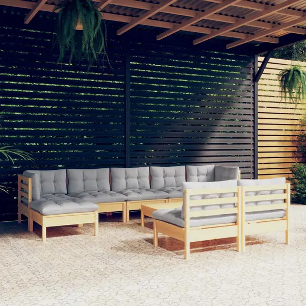 Gossi set mobilier de gradina cu perne gri 10 piese lemn masiv de pin