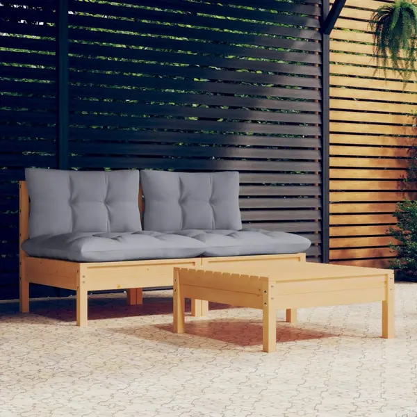 Gossi set mobilier de gradina cu perne gri, 3 piese, lemn de pin