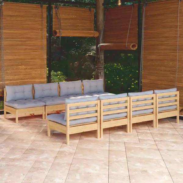 Gossi set mobilier de gradina cu perne gri, 9 piese, lemn masiv pin