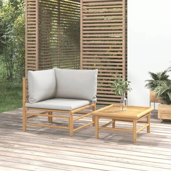 Gossi set mobilier de gradina cu perne gri deschis, 2 piese, bambus