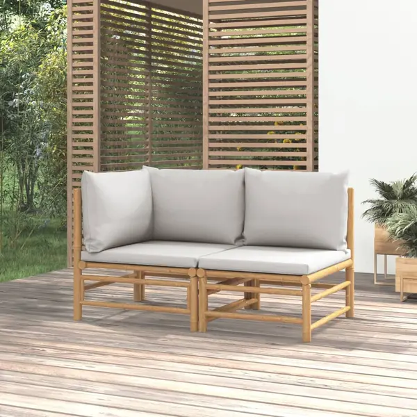 Gossi set mobilier de gradina cu perne gri deschis, 2 piese, bambus