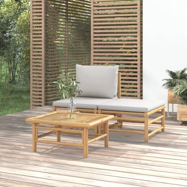 Gossi set mobilier de gradina cu perne gri deschis, 3 piese, bambus