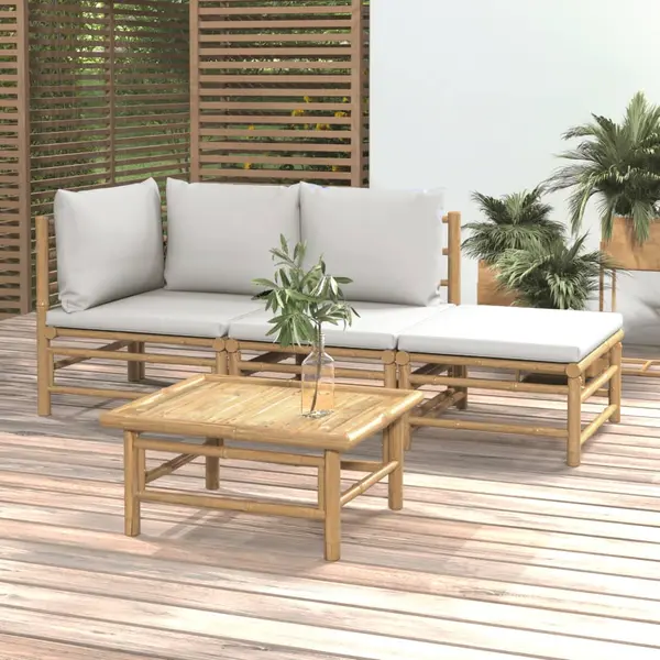Gossi set mobilier de gradina cu perne gri deschis, 4 piese, bambus