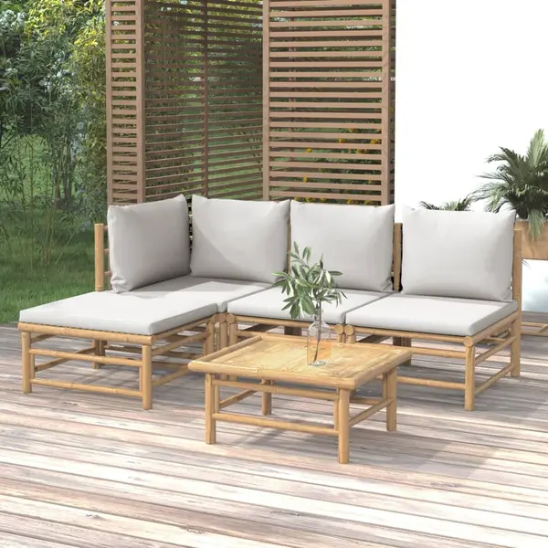 Gossi set mobilier de gradina cu perne gri deschis, 5 piese, bambus