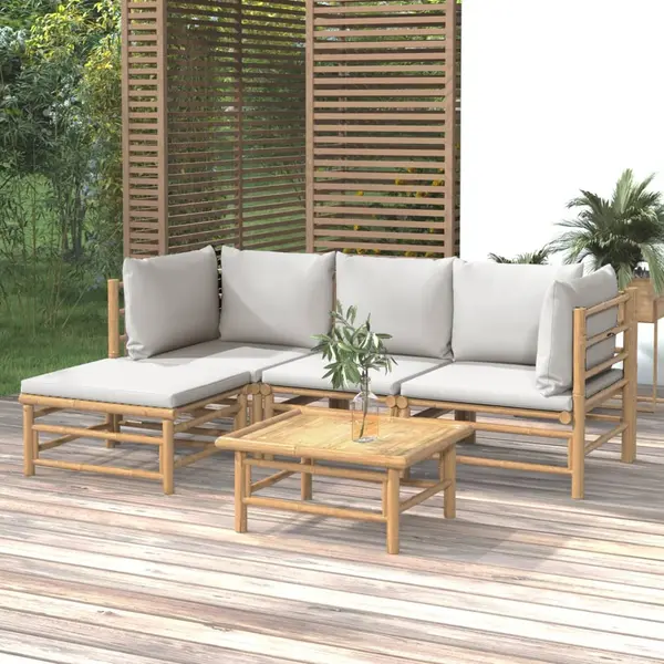 Gossi set mobilier de gradina cu perne gri deschis, 5 piese, bambus