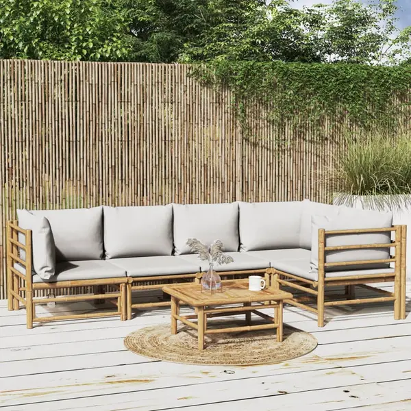 Gossi set mobilier de gradina cu perne gri deschis, 6 piese, bambus