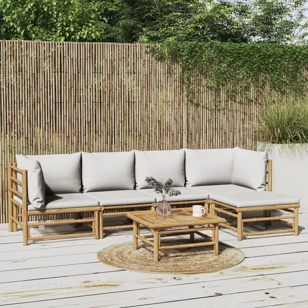 Gossi set mobilier de gradina cu perne gri deschis, 6 piese, bambus