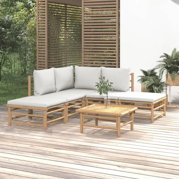 Gossi set mobilier de gradina cu perne gri deschis, 6 piese, bambus
