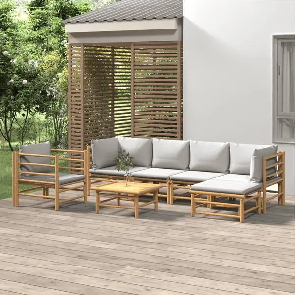 Gossi set mobilier de gradina cu perne gri deschis, 7 piese, bambus