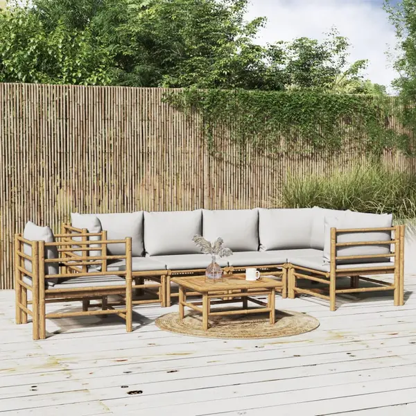 Gossi set mobilier de gradina cu perne gri deschis, 7 piese, bambus