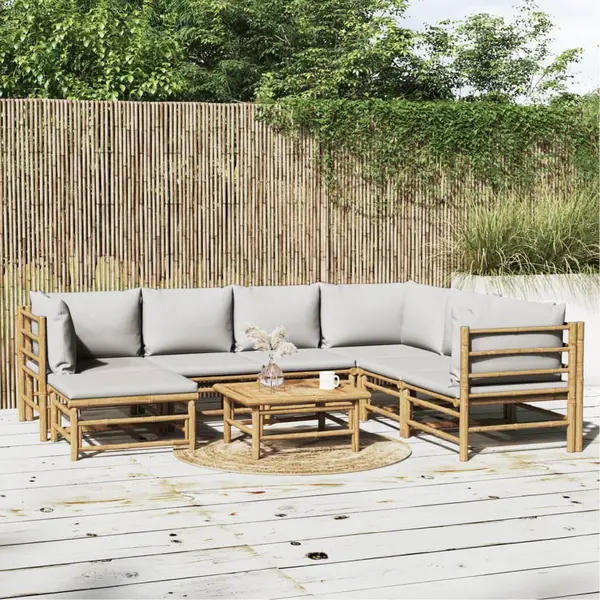 Gossi set mobilier de gradina cu perne gri deschis, 8 piese, bambus