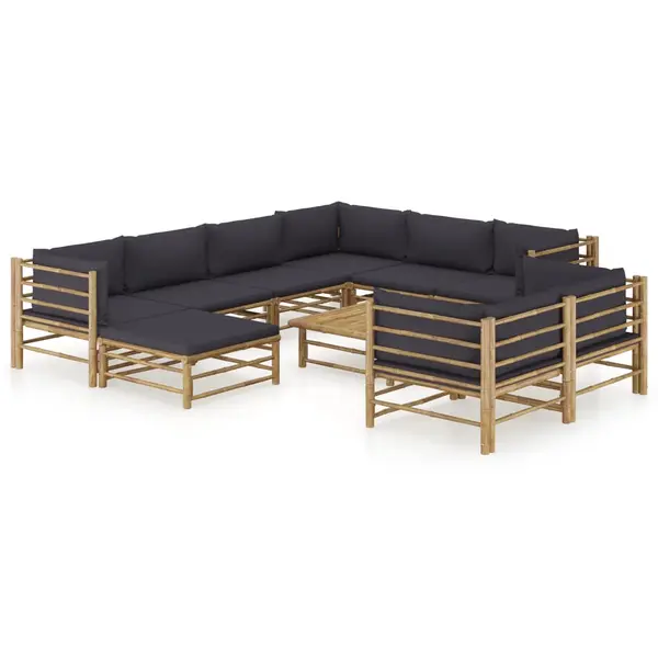 Gossi set mobilier de gradina cu perne gri inchis, 10 piese, bambus