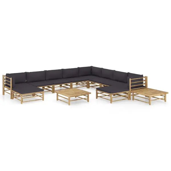 Gossi set mobilier de gradina cu perne gri inchis, 12 piese, bambus