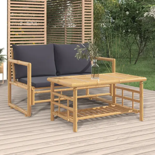 Gossi set mobilier de gradina cu perne gri inchis, 2 piese, bambus