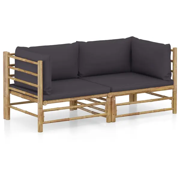 Gossi set mobilier de gradina cu perne gri inchis, 2 piese, bambus